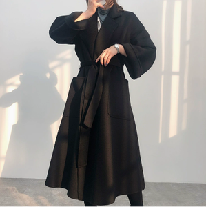 Manteau trench en laine double face pour femmes, manteau en cachemire mi-long à vagues d'eau pour femmes - Product Image 2