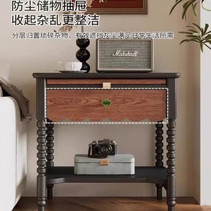French Retro Style Nightstand Solid Wood <b>Storage</b> Cabinet For Bedroom - Product Image 1