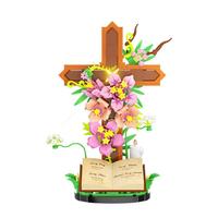 Set de Bloques de Construcción de Flores con Detalles Brillantes y Biblia Abierta, Material ABS, Juguete Decorativo para Construir Escenas