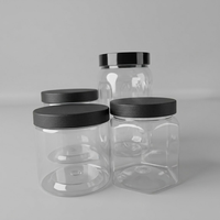 Bocaux en plastique PET transparents à large ouverture 350ml 400ml 500ml, bocaux blancs avec couvercles noirs pour emballage alimentaire haut de gamme