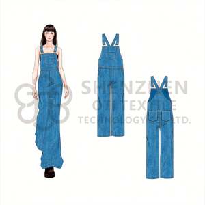 Fabricant OEM, combinaisons amples en denim personnalisables pour femmes, style décontracté, salopette pour l'été - Product Image 1