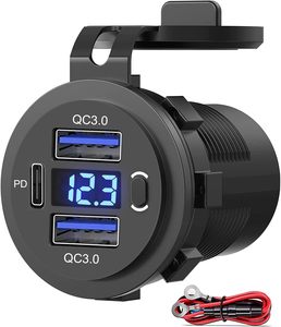 <span class=keywords><strong>Cargador</strong></span> de Coche con Doble Puerto USB Quick Charge 3.0 y Puerto USB C PD, Toma de Corriente USB de 12V con Voltímetro e Interruptor de Encendido - Product Image 1