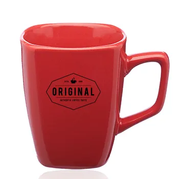 SSG Customized Logo High Quality White Red Square Promotional Handmade Ceramic Coffee Mugs