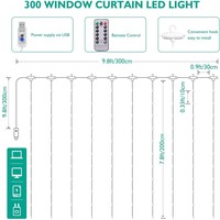 Guirlandes lumineuses LED à anneau USB télécommandées, blanc chaud, pour rideaux de Noël, lumières féériques extérieures IP44, pour fenêtres et décorations de maison