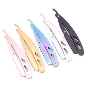 Men Gold Blade Colorful Metal Folding Handle Barber Beard Cutting Old Shaving Razor Shaving Knife Hair Removal Tools