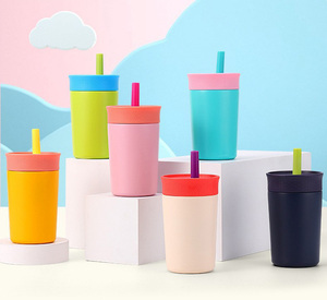 12oz stainless steel cups for kids bpa-free silicone <b>straw</b> spout kids stainless steel drink cups - Product Image 1