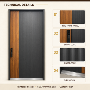 Puerta de Entrada de Seguridad de Acero, Exterior, Antirrobo, Insonorizada, Impermeable, con Cerradura Inteligente, Tamaño y Grosor Personalizados para Casa o Villa - Product Image 3