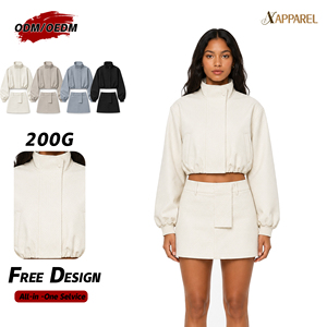 Conjunto de Dos Piezas A&J 200G con Certificación GRS para Mujer, Chaqueta Bomber Corta con Cuello Alto y Minifalda de Cintura Alta, OEM ODM - Product Image 1