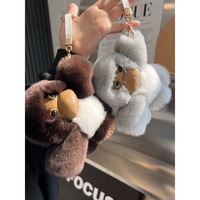 Porte-clés en peluche de singe en fourrure de lapin Rex, peluche noire moelleuse, orang-outan, gorille, jouets en peluche doux, breloques pour sac