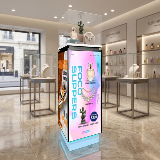 Indoor GOB P1.86 LED Showcase Screen 360 Degree LED Strip Digital Signage Advertising Movable Display Billboard Digital Poster