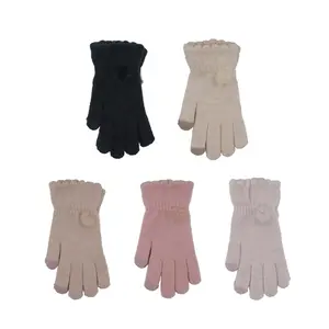 手套女士uni针织冬季时尚带毛球保暖手套防风全五指触摸屏手套