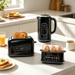 Suitable 2026 New Arrival Colorful Touch Screen 2 Slices <b>Toaster</b> & <b>Kettle</b> <b>and</b> Cooker <b>Set</b> Home Appliance Breakfast <b>Set</b> - Product Image 1