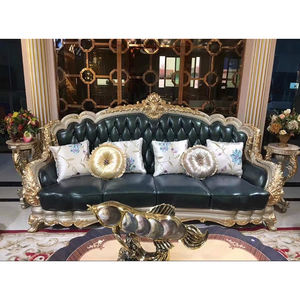 طقم أريكة كلاسيكي أوروبي من الخشب الصلب لـ 8 أشخاص، أريكة فاخرة من الجلد الأخضر مريحة لغرفة المعيشة مع خدمة تصميم مخصصة - Product Image 4