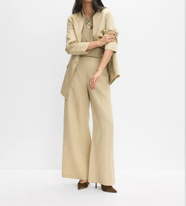 Blazer de Lino Color Caqui Claro para Mujer – Chaqueta Informal Holgada con un Solo Botón y Solapa con Muescas para Oficina y Uso Diario - Product Image 3