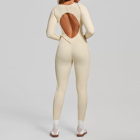 Combinaison moulante de sport sexy pour femme à manches longues, dos ouvert, taille en V, effet froncé aux fesses, pour le yoga et la gym