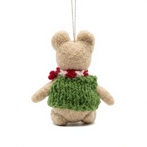 Premium Eco-Friendly Handmade Knitted Christmas Mouse Ornament Green Sweater Red Scarf Wall Hanging Decorative Animal Shape - Product Image 4