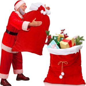 Décorations de Noël Sac à dos de Noël pour personnes âgées Sac cadeau en tissu épais de grande taille avec cordon de serrage pour bonbons - Product Image 3