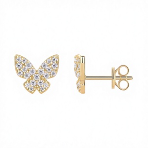 Pendientes de Moissanita de Alta Gama con Forma de Mariposa, Plata de Ley S925, Chapados en Oro, Corte Brillante Redondo, Joyería de Lujo Moderna para Mujer - Product Image 3