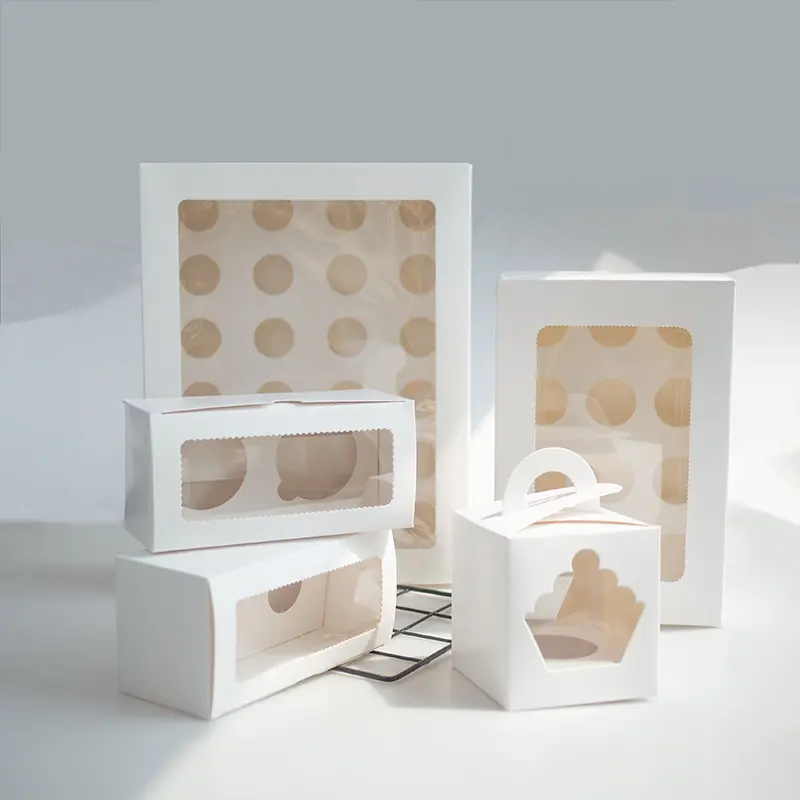 Легкая в сборке бумажная мини-коробка для кексов 12/24 белая с окном плоская бумажная коробка для 24 маленьких кексов