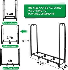 Porte-bûches intérieur ou extérieur bois 2 anneaux usine personnalisé compact intérieur métal bois de chauffage support avec outils de cheminée - Product Image 2