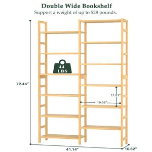 JQ Freestanding Kệ Sách 6-Tier Lớn Mở Tủ Sách Đôi Rộng Tre Kệ Sách Cho Nhà Văn Phòng - Product Image 3