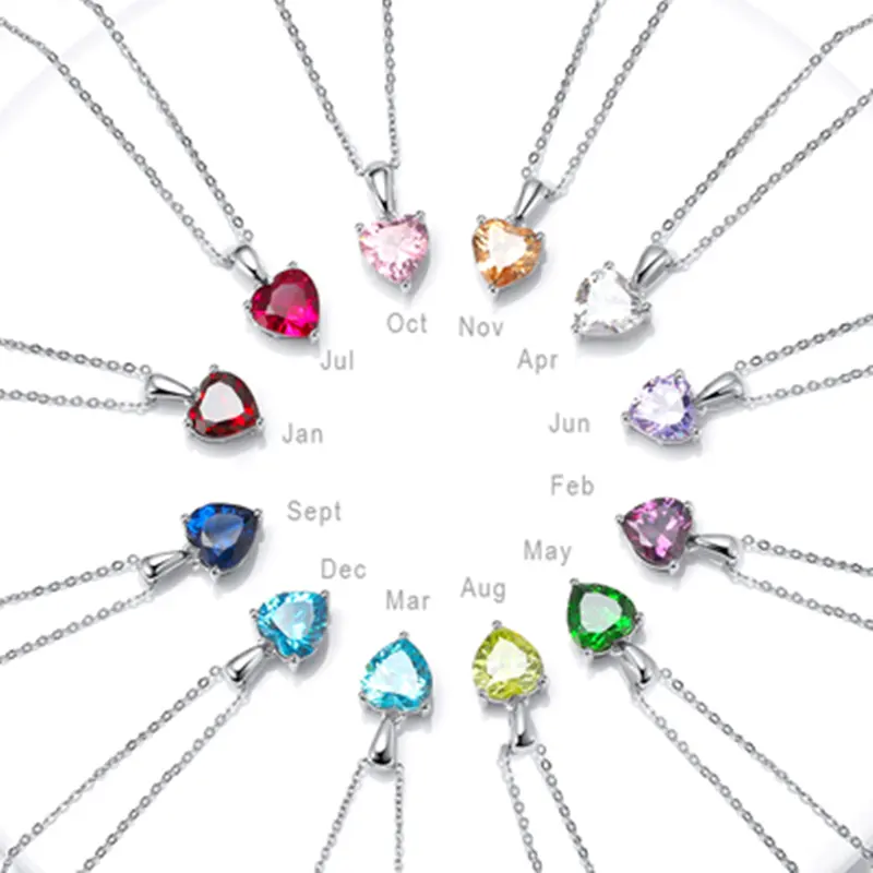 Wholesale Custom Stainless Steel Birthday Birth Month DIY Fine Jewelry Birthstone Charm Diamond CZ Zircon Stone Heart Pendant