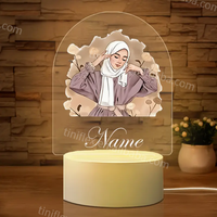 Veilleuse islamique personnalisée en acrylique Lampe LED USB avec personnages religieux Cadeau parfait pour le Ramadan et l'Aïd pour les filles musulmanes Lampe décorative