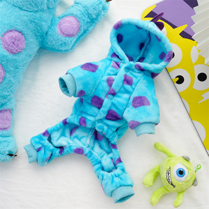 Cute Animal Flannel Hoodie Blue Monster Pet <b>Clothes</b> <b>For</b> <b>Cats</b> And Dogs Medium Size Autumn Winter Warm Clothing - Product Image 3