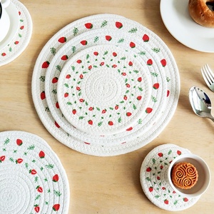 Cotton dâu tây in nhiệt cách nhiệt chống dầu chống trượt chống bỏng bàn ăn Mat hộ gia đình nồi bát Máy tính để bàn đám cưới - Product Image 1
