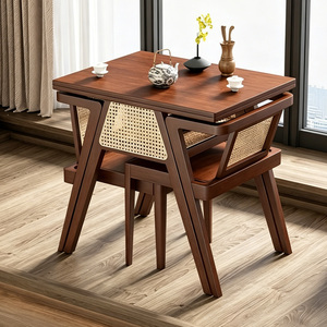 Juego de Mesa de Té de Madera Maciza que Ahorra Espacio con Sillas de Ratán, Mesa de <span class=keywords><strong>Comedor</strong></span> Plegable de 2 Plazas para Balcón Pequeño <span class=keywords><strong>y</strong></span> <span class=keywords><strong>Sala</strong></span> de Estar - Product Image 1