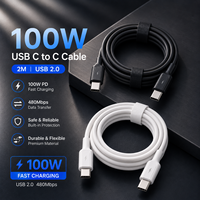 Câble USB-C vers USB-C Premium 100W 2,0M 5A PD à charge rapide, câble tressé USB 2.0 pour ordinateurs portables, fournisseur OEM ODM