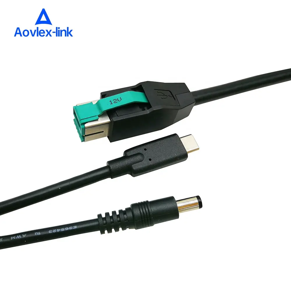 Usb Type-c To Type-c Cable Powered Usb 12V To USB Type C And DC 5521 Splitter Y Printer Cable For POS System Usb Type-c Cable Splitter Dc 55/21