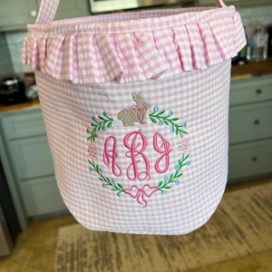 Wholesale Square Child Outdoor <strong>Easter</strong> Decor Bucket Monogram <strong>Egg</strong> <strong>Hunt</strong> Tote Seersucker Ruffle <strong>Easter</strong> <strong>Baskets</strong> - Product Image 1