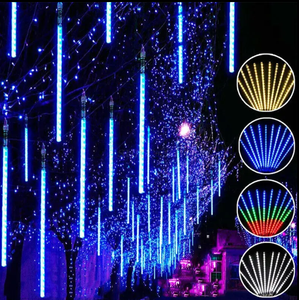 Lampu <span class=keywords><strong>LED</strong></span> Natal Tahan Air 10 Tabung 80cm, Plastik Tembaga, Efek Salju Jatuh, Meteor Shower, Warna-warni, Dekorasi Luar Ruangan - Product Image 1