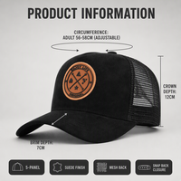 Casquette de baseball unisexe réglable en suède respirant avec broderie 3D et patch rond, idéale pour le sport et les activités de plein air, vente en gros