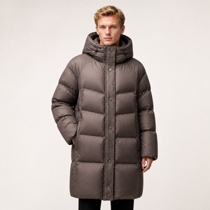 Manteau long à capuche unisexe pour homme, couleur unie, en polyester épais, vêtement d'extérieur décontracté, coupe droite, manches régulières, fermeture à boutons - Product Image 1