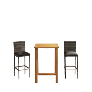 Ensemble de bar de jardin gris anthracite 2 places en teck et rotin, mobilier d'extérieur au design contemporain - Product Image 1