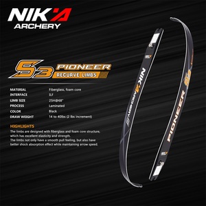 Palas de arco recurvo Nika Archery <span class=keywords><strong>S3</strong></span> <span class=keywords><strong>Pioneer</strong></span> para tiro al blanco, 68 pulgadas, 14-40 libras, núcleo de espuma de fibra de vidrio, palas de arco desmontables ILF - Product Image 2
