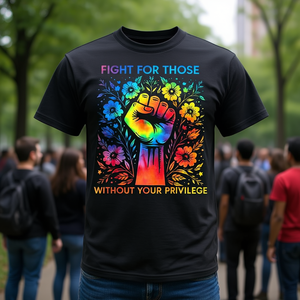 Camiseta Fight For Those Without Your Privilege con diseño de puño arcoíris, ropa deportiva, camiseta con diseño llamativo - Product Image 3