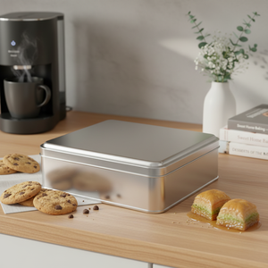 Kontensan Rectangle Tin Can L407 2 Lt <b>Cookie</b> Baklava <b>Box</b> 184x170x60 mm Slip Lid - Product Image 2