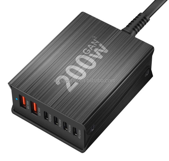 200W GAN PD Charger Cross-border New 2A4C Multi-functional 6-port Desktop Charger 200W Travel Charger