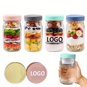 Bocaux à salade ronds en verre de 32 oz avec logo personnalisé pour la préparation des repas, avec pot à vinaigrette, couvercle anti-fuite, shaker à salade anti-étuissement, pour le bureau et le fitness - Product Image 1