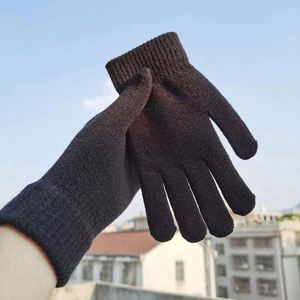 1 par de guantes de invierno cálidos de punto con dedos completos para hombre y mujer, elásticos, a rayas, de acrílico/algodón, gruesos, para ciclismo al aire libre, esquí, uso diario. - Product Image 1