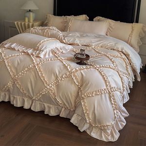 Juego de Ropa de <span class=keywords><strong>Cama</strong></span> de 4 Piezas de <span class=keywords><strong>Algodón</strong></span> Suave al Tacto Estilo Princesa Francesa, Romántico, Grueso, Cálido y Suave, con <span class=keywords><strong>Funda</strong></span> de Edredón de Encaje 3D para Hotel y Hogar - Product Image 5