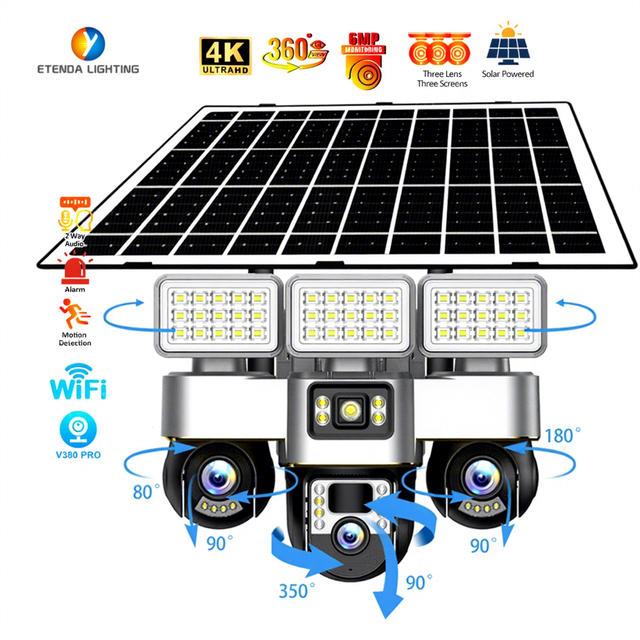 Solar 6MP Triple-Lens 4G/WiFi Camera Security System with Motion Detection Alarms