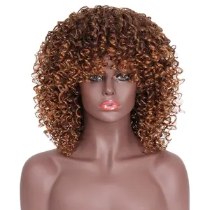 Aisi Nhà Cung Cấp Tóc Ombre Afro Tổng Hợp Giá Rẻ Đen Hỗn Hợp Tóc Vàng Tóc Giả Ngắn Kinky Xoăn Tóc Giả Với Bangs Cho Phụ Nữ Da Đen