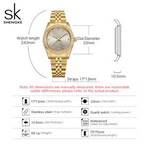 Shenke-Armbanduhr mit Gold legierung für Damen, Quarzuhr, Luxusmarke, klassisches Design, K0156