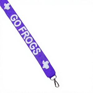 Correa de Tela con Cuentas Moradas con Texto GO FROGS e Iconos de Ranas, Accesorio Vintage Ecológico para Bolsos - Product Image 1