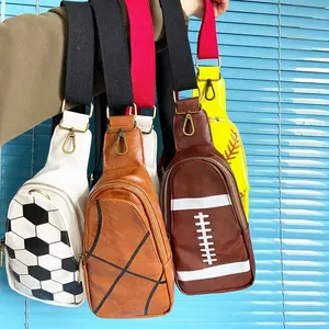Toptan kişiselleştirilmiş spor suni deri Fanny paketi Rugby basketbol beyzbol Sling geri Crossbody çanta