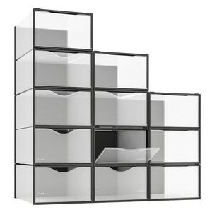 New Style Shoebox Black Large Giant Folding Stackable Transparent Clear Shoe Organizer Sneaker Box Plastic Shoe Case Storage Box